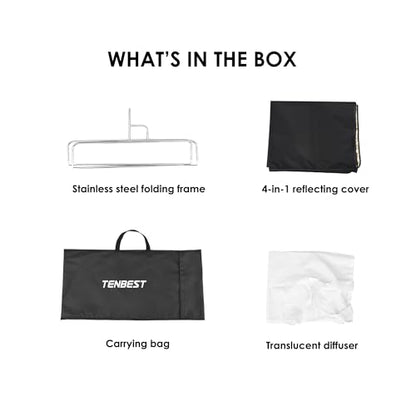 Photography Light Reflector Flag Kit, 35x47inches/90x120cm, 4-in-1 Gold/Silver/Black/White Diffuser and Translucent Diffuser, Foldable Stainless Steel Frame
