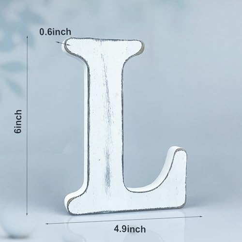 6 Inch Rustic White Wood Letters Unfinished Wood Letters for Wall Decorative White Retro Standing Letters Sign Board Decoration for Craft Home Party Projects (L) - color: L