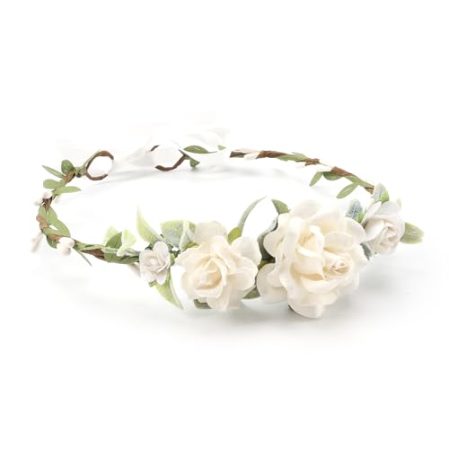 Flower Girl Flower Crown Pink Baby Girls Floral Headpieces Kids Headband Children Hair Wreath Photo Prop (White-Child Size) - color: White