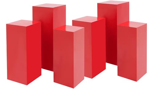 6PCS Square Display Pedestal Stands for Parties, Metal Display Stand Plinth Pillars Tall Pedestals Cake Stands for Wedding Birthday Art Decor Risers (Red) - color: Red
