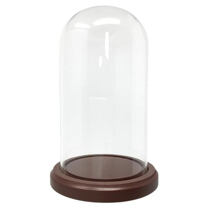 BANBERRY DESIGNS Clear Glass Display Dome with Wooden Base – 7" H x 3.75" W Cloche Bell Jar – 5" Base – Decorative Cover for Figurines, Dolls, Collectibles, Jewelry & Crafts Display Case