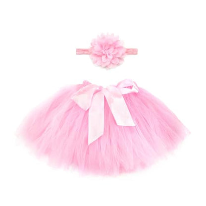 Medsuo Newborn Baby Tutu Skirt and Flower Headband for Photography Prop Outfits 0-4 Month (Pink)