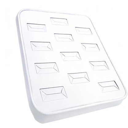 MOOCA 12 Slots Ring Tray Display, Slotted Ring Showcase Display Jewelry Organizer, Jewelry Tray for Showcase trade Show, Premium White Leatherette - color: White Faux Leather, 12 slots