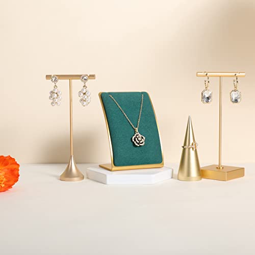 Green Necklace display stand, Velvet Jewelry necklace display holder for selling, small metal earring neck storage organizer, online jewelry photography props【Green】 - color: green