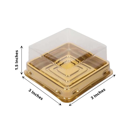 Efavormart 50 Pack 3 inch Gold Square Mini Cupcake Boxes with Dome Lids, Individual Modern Dessert Holders for Mooncakes, Mochi and Wedding Favors - color: Type2