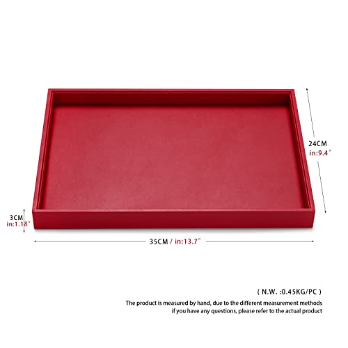 Oirlv Gorgeous Red Leather Jewelry Tray Flat Jewelry Display Tray Stackable Jewelry Organizer Plate - color: Red, size: Flat Tray