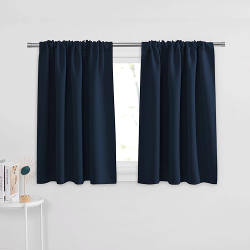 PONY DANCE Blackout Curtains for Bathroom - Solid Light Window Decor for Kitchen/Bedroom,RV Curtains for Camper Windows, W 29 x L 24, Navy Blue, 1 Pair - color: Navy Blue, size: 29"W x 24"L (Pack of 2)