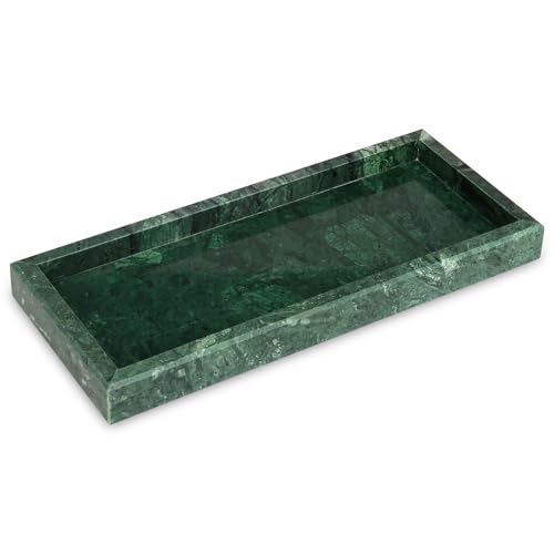Marble Bathroom Vanity Tray,Luxury Natural Stone Small Decorative Tray,Soap Dispenser Dresser Top Perfume Home Kitchen Toilet Tank Sink Tray for Soap Bottles, Key Trinket Ring Tray(Green) - color: Blackish Green, size: 12" x 5" x 1.2"
