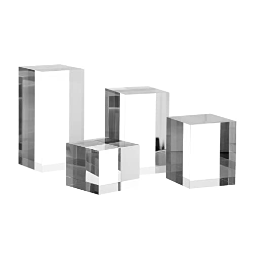 Clear Polished Acrylic Cube Cylinder Round Photo Props, Transparent Solid Acrylic Display Blocks for Photography Boutique Jewelry Cosmetic Crafts Closet Show, 4 Pcs (Transparent Cube) - color: Transparent Cube