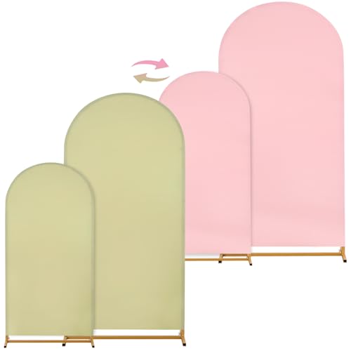 Arch Backdrop Cover Set of 2(6ft/7.2ft) Double Color Wedding Arch Cover Spandex Fitted Arch Covers,Round Top Arch Backdrop Cover for Baby Shower Gender Reveal Boy or Girl Decoration(Pink&Green) - color: Green+Rose Pink, size: 6.6ft+7.2ft