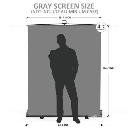 【Easy Set-Up】 RAUBAY 59.8 x 82.7in Collapsible Gray Backdrop Screen Portable Retractable Panel Photo Grey Background with Stand for Video Conference, Photographic Studio, Streaming - color: Grey, size: Standard (59.8 x 82.7in)