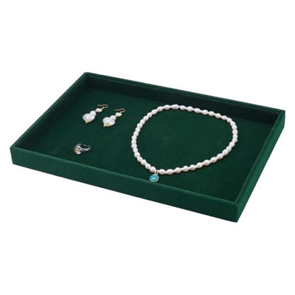 UNICRAFTALE Velvet Jewelry Trays flat Green Rectangle Velvet Display Trays Elegant Stackable Jewelry Drawer Organizer Tray for Rings Earrings Necklaces Bracelets Storage Display 35x24x3.2cm - style: Rectangle