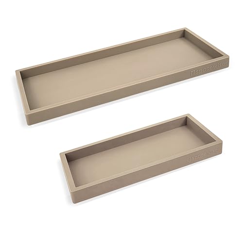 Spacewiser Countertop and Vanity Tray - 2 PC (11” and 7”) Shatterproof Silicone Kitchen and Bathroom Trays for Counter, Kitchen Soap Dispenser Tray, Vanity Trays for Bathroom, Perfume Key Tray - color: Coastal Sand, size: Set‐ 1 Small + 1 Large