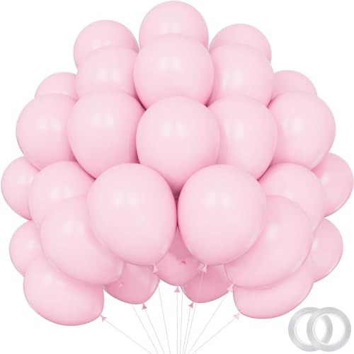 Pastel Pink Christmas Balloons - 12 inch 100pcs Latex - Round Light Pink Balloons with 2 Ribbons for Birthday Party, Wedding, Anniversary, Baby Shower Decorations - color: Pastel Pink, size: 12 Inch 100PCS