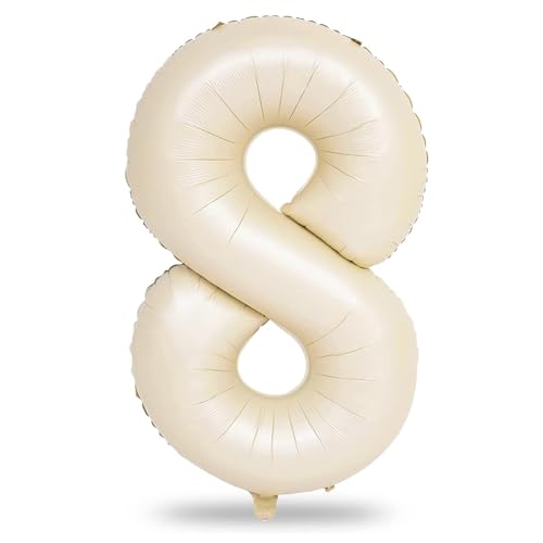 40 Inch Cream Foil Balloon Number 8, Giant Self Inflating Beige Number Balloons 0-9 for Men Women, White Sand 8 Helium Balloons Set for Girls Boys 8th Birthday Anniversary Party Decorations Supplies - color: Cream, size: Number 8