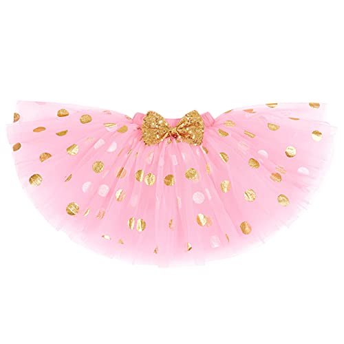 IBTOM CASTLE Cake Smash Half 1st 2nd 3rd Birthday Girl Princess Polka Dots Ruffle Skirt Set ONE Party Costume Headband - color: Pink-3rd, size: 3T
