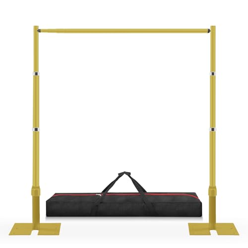 Jiang&Rong 10ft x 10ft Adjustable Backdrop Stand Kit - Heavy Duty Pipe and Drape Stand for Wedding, Birthday Party, Banquet Decorations (Golden) - color: Golden