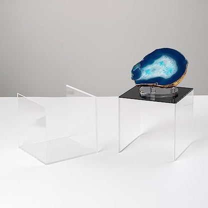 Clear Acrylic Simple Self-Assembly Display Box with Black Base, Removable Figures Toys Props Display Riser Stand, Cube Countertop Decorative Storage Box for Home Organization, 5x5x5Inch