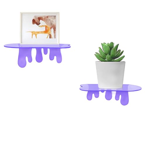 SetGame 2-Pack Acrylic Small Wall Shelves - 7 Inch Floating Shelf for Walls, Home Wall Display Ledges for Storage, Room Décor, Small Album & Items Organizer Display Dripping Wall Decor - color: Purple, size: 7 Inch