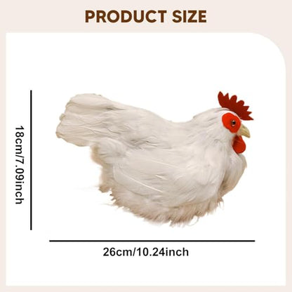 7.09" Realistic Hen Model Garden Statue, Chicken Simulation Model Lifelike Figurine Teaching Props, Rustic White Hen Sculpture for Landscape Yard Patio Porch Home Decor