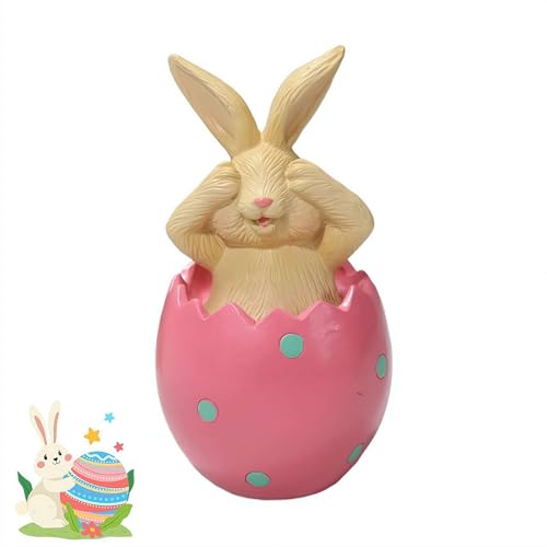 No-See No-Hear No Speak Easter Rabbit Figurines Bunny Sitting in Eggshell Resin Ornament Wise Rabbits Home Desk Shelf Spring Decor, Spring Bunny Statue for Tiered Tray Decor (Pink 1pcs) - color: Pink
