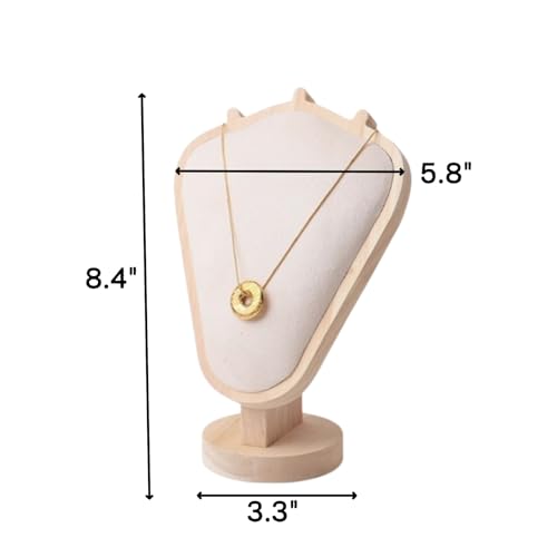 Natural Body Wood Necklace Display Stand with Beige Flannelette Soft Mat Necklace Holder Organizer Desktop Stand for Home Store Dresser-3.3"x5.8"x8.4" - color: Natural-Beige, size: 3.3"x5.8"x8.4"