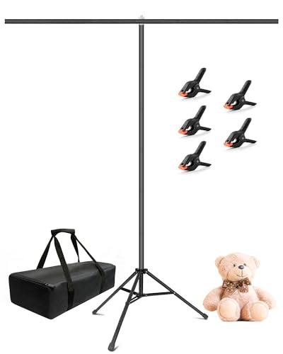 Hemmotop 7x5ft (HxW) T-Shape Photo Backdrop Stand, Portable Green Screen Stand Only with 5 Clip Clamps and Carry Bag, Adjustable Background Support Kit for Birthday, Baby Shower, Parties, Photoshoots - size: 7x5ft