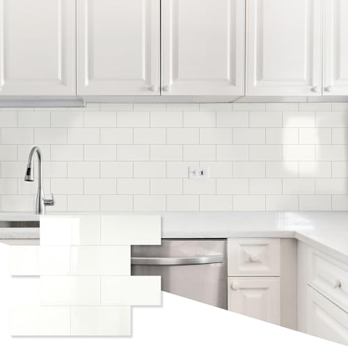 10 Sheets Ivory White PVC Subway Tile Peel and Stick Backsplash,12''Heat Resistant Stick on Tiles for Kitchen,Waterproof Peel and Stick Wall Tiles for Bathrrom - color: Ivory White