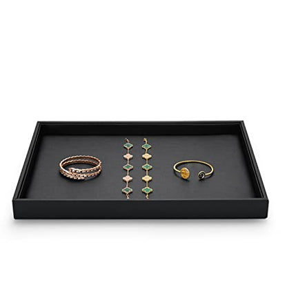 Black PU Leather Jewelry Display Flat Tray Ring Necklace Watch Organizer Display Tray (1 grid) - style: Flat Tray