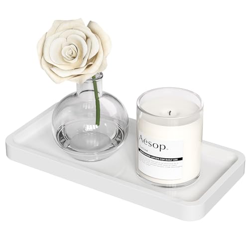 Weenson Small Bathroom Vanity Tray for Countertop Makeup Perfume Jewelry Decor Candle Keys, Bamboo Kitchen Tray for Soap Dispenser Spice, Small White Toilet Tray for Sink7.9 L x 4" W x 0.79" H - color: White, size: 7.9" x 4" x 0.8"