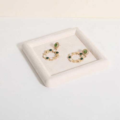 Jewelry storage organizer plate, Square velvet Jewerly display tray, Empty Jewelry showcase tray for Necklace Bracelet Ring Earring display stand holder (Beige-Medium, 5.9 x 5.9 in) - color: Beige, size: 5.9" x 5.9"