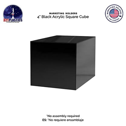 2 Pack 4" Acrylic Display Riser Box with One Open Side Versatile Glossy Black Square Lucite Retail Merchandise Storage Bin or Product Platform No Assembly Required by Marketing Holders - size: 4"w x 4"h Black