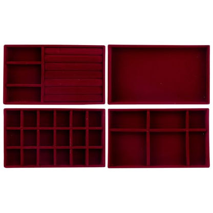 4 Pack Stackable Velvet Jewelry Trays Organizer Drawer Inserts Container Display Storage Box for Necklaces Bracelets (Red)