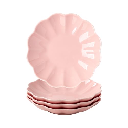 Small Dessert Plates Set of 4,Ceramic Dinner Plates 6 Inch for Appetizer, Fruits, Cake, Salad,Microwave Safe,Christmas Gift,Pink - color: Pink