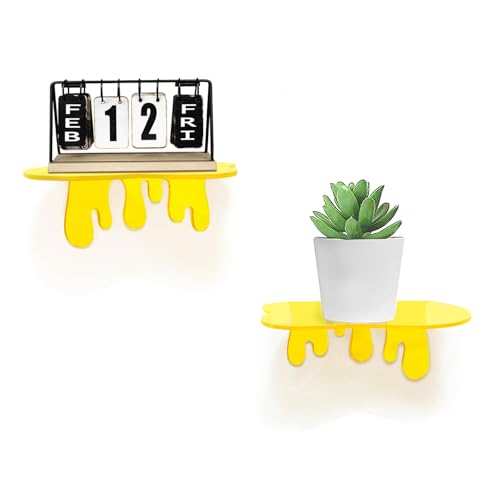 SetGame 2-Pack Acrylic Small Wall Shelves - 7 Inch Floating Shelf for Walls, Home Wall Display Ledges for Storage, Room Décor, Small Album & Items Organizer Display Dripping Wall Decor - color: Yellow, size: 7 Inch