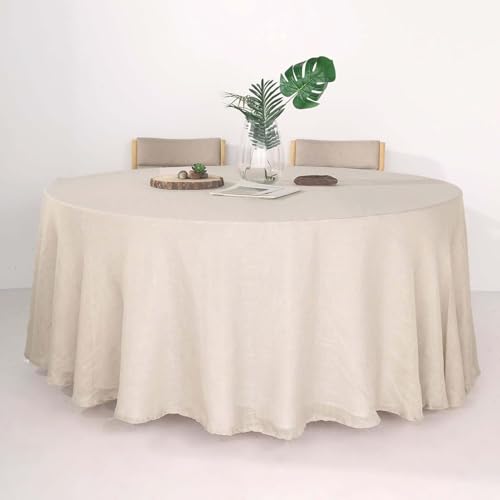 Efavormart 120" Beige Premium Faux Linen Round Tablecloth | Textured Wrinkle Free Tablecloth - color: Beige, size: 120" (Round)