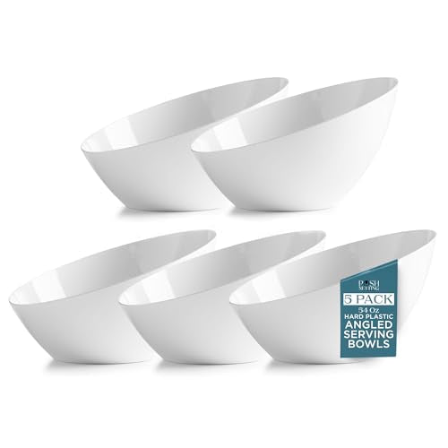 Posh Setting - White Plastic Serving Bowls for Party - Angled, Disposable, Chip & Candy Bowls - 54 OZ, 5 Pack - color: White, size: Large 54 OZ