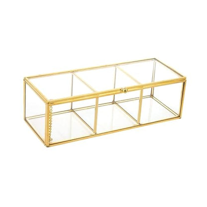 Feyarl Gold Glass Tea Bags Box Sea Shell Display Organizer Cosmetics Countertop Canister Box Jar Storage Glass Jewelry Trinket Ring Earring Box Container for Girl Women Gift