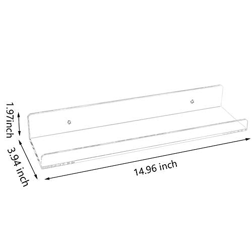 Weiai Clear Acrylic Shelf 15" Invisible Floating Wall Ledge Bookshelf, Kids Book Display Shelves Wall Mounted (15 Inch 2Pack) - size: 15 Inch 2Pack