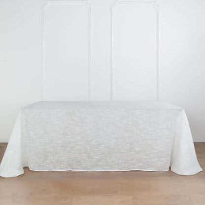 Efavormart 90x132 White Premium Faux Linen Rectangular Tablecloth | Wrinkle Free Tablecloth - color: White, size: 132" x 90" (Rectangular)