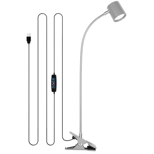 Dott Arts Desk Lamp,USB Clip On Light with 3 Color Modes,LED 10 Levels Brightness Reading Lamp, 360°Gooseneck Book Light,Eye-Care Reading Light for Home Office,Headboards Grey - color: Gray