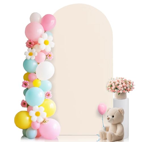 Beige Arch Covers 7.2 FT Arch Backdrop Cover Spandex Stretchy Wedding Arch Backdrop Stand Cover for Birthday Baby Shower Banquet Party Ceremony Background Decorations Double Sided (Beige, 7.2FT) - color: Beige, size: 7.2 Ft