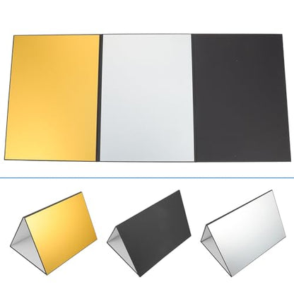 PRETYZOOM Foldable A4 Photography Reflective Board Tri-fold Silver Black White Gold Light Reflector Cardboard for Studio and Outdoor Photo Lighting