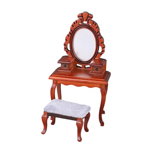 1/12 Vanity Desk with Stool Pretend Makeup Vanity Table Toy, DIY Accessories Photo Props for Handcraft, Micro Landscape Gift