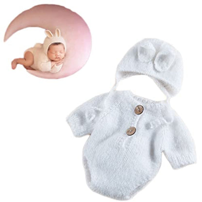Newborn Baby Bunny Rabbit Crochet Knitted Photography Props Newborn Baby Outfits Diaper Costume - color: Pure White