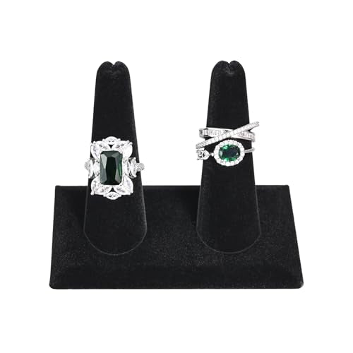 MOOCA 2 Pcs Set 2-Ring Organizer for Showcase Display Ring Finger Holder Jewelry Display Stands Showcase Jewelry Storage Counter, Black Velvet, 3 1/2 W x 2 D x 2 1/8 H inch - color: Black Velvet, Long Finger