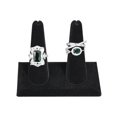 MOOCA 2 Pcs Set 2-Ring Organizer for Showcase Display Ring Finger Holder Jewelry Display Stands Showcase Jewelry Storage Counter, Black Velvet, 3 1/2 W x 2 D x 2 1/8 H inch - color: Black Velvet, Long Finger