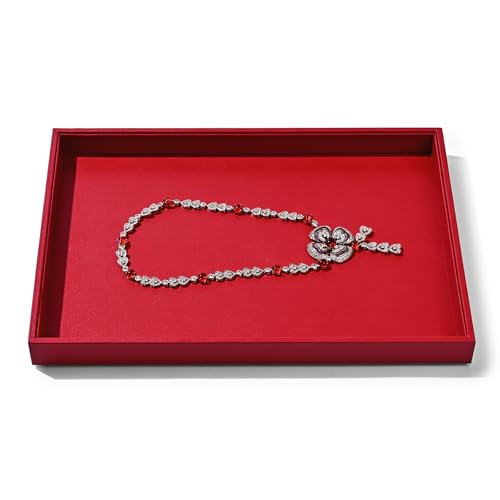 PU Leather Jewelry Tray Stackable Jewelry Display Tray Jewelry Drawer Organizer Tray Necklace Bracelet Tray for Necklace Bracelet Ring Watch Display Storage (Red) - color: Red, size: 1 Grid