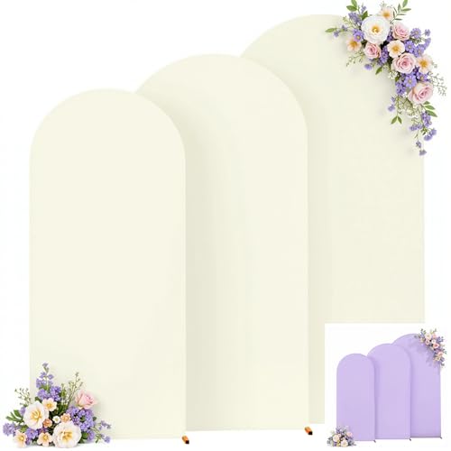 Set of 3 Arch Backdrop Covers(6ft, 5ft, 4ft) - Premium Stretchy Spandex Backdrop Arch Stand Cover for Baby Shower,Wedding,Party Decor Chiara Cover with Double-Sided Design(Cream Lavender) - color: Cream+Lavender, size: 6FT,5FT,4FT
