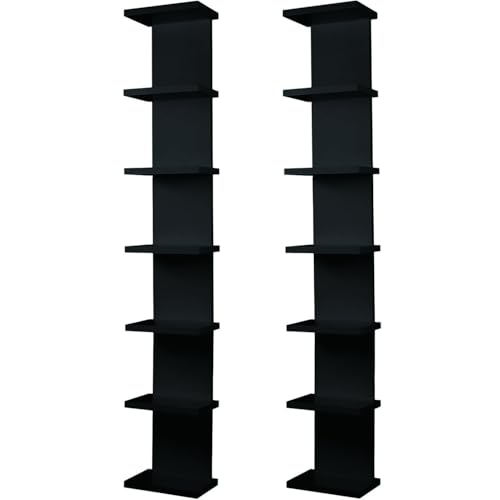 2 Pack 7 Tier Wall Shelf Unit - Lack Floating Shelf, Compact Display Floating Shelf, Vertical Column Wall Decor Mount Floating Storage Organizer Tall Tower Shelf for Bedroom, Living Room - color: 2 Pack 7-tier （black）
